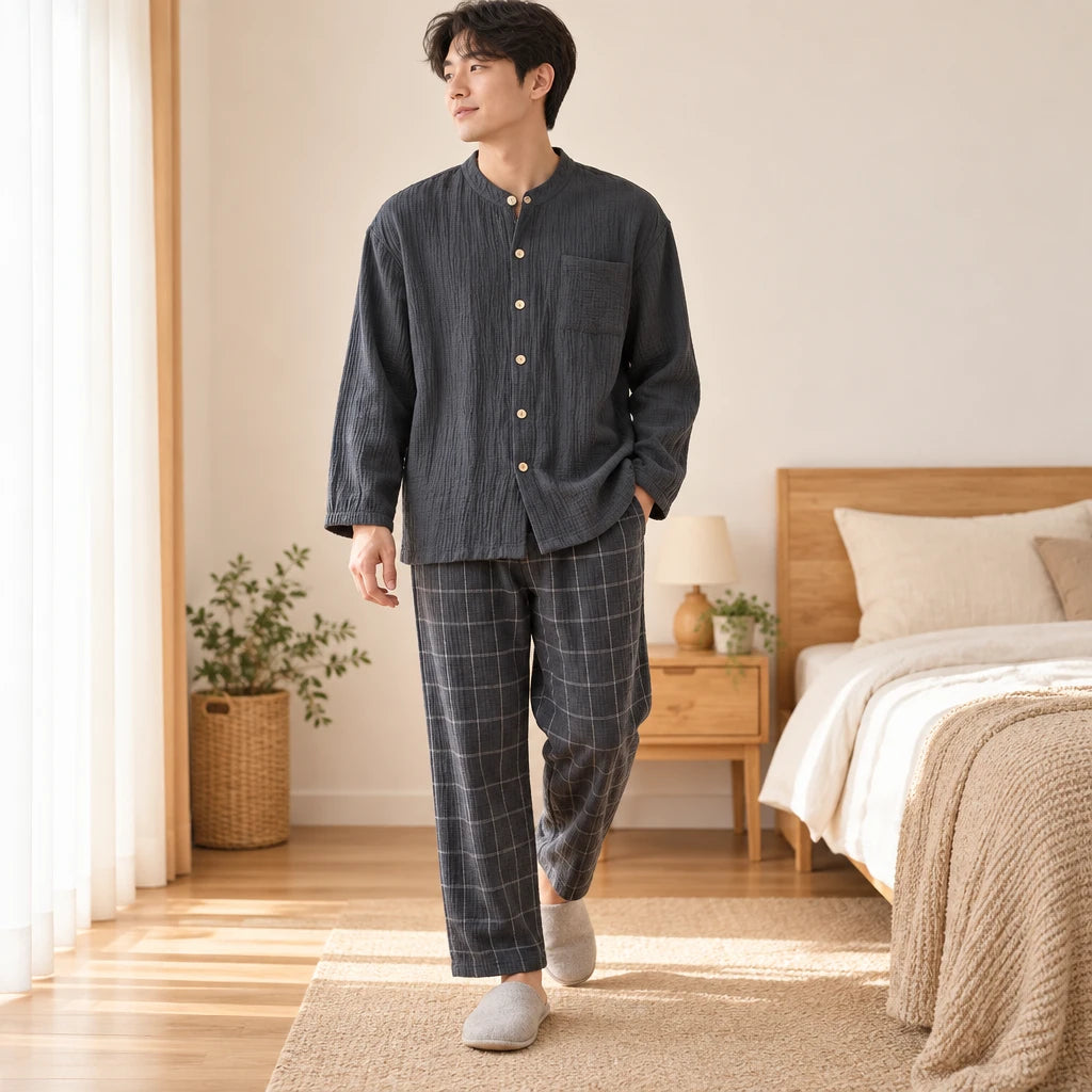 Pyjamas Homewear Style Japonais Couple En Crêpe De Coton