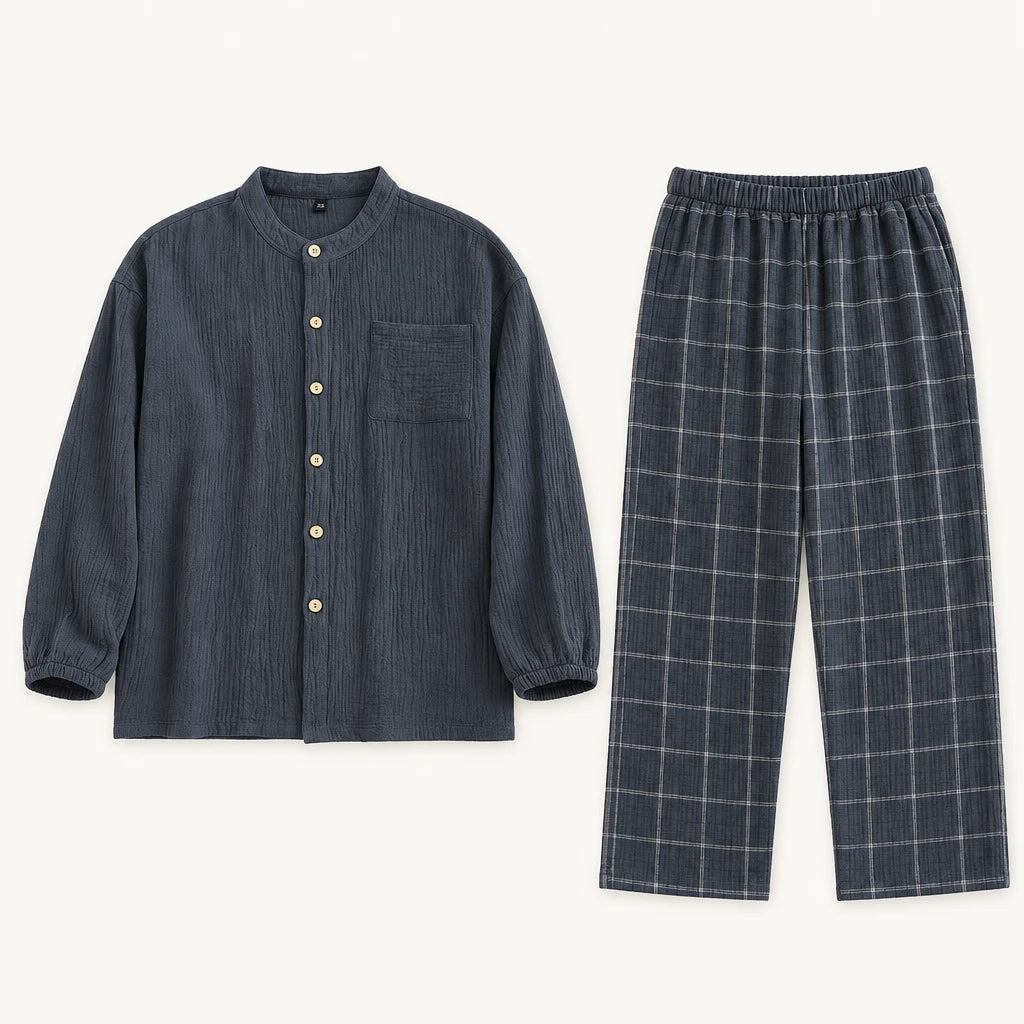 Pyjamas Homewear Style Japonais Couple En Crêpe De Coton