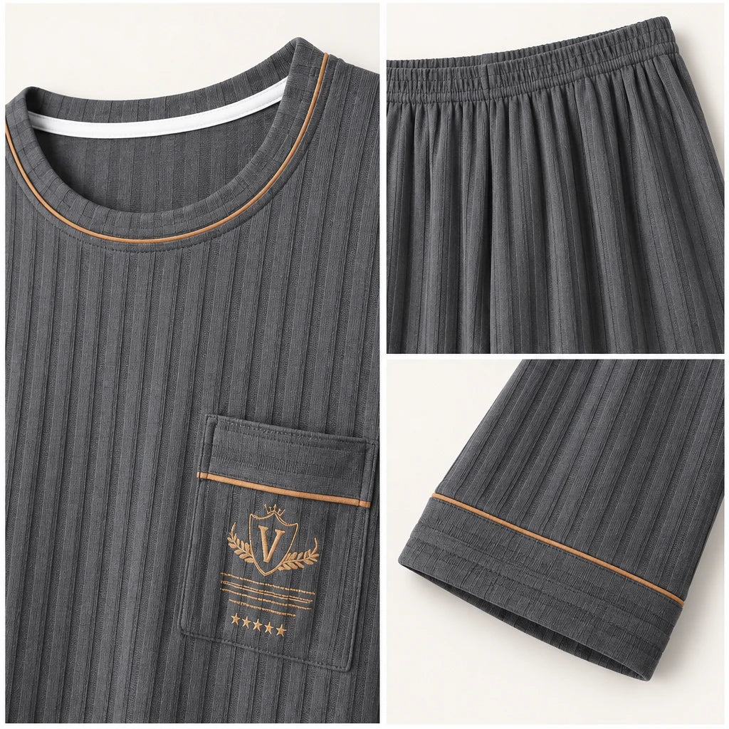 T-Shirt Pyjama Homme Coton Côtelé