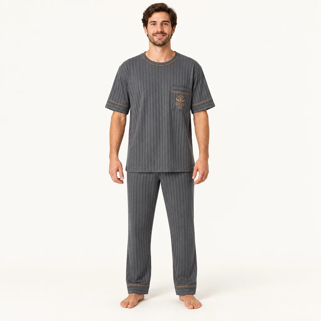 T-Shirt Pyjama Homme Coton Côtelé